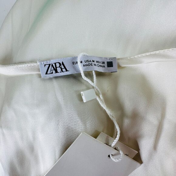 NWT Zara Cream Satin Sleeveless Knotted Front Effect Faux Wrap Blouse Top M - Picture 7 of 13